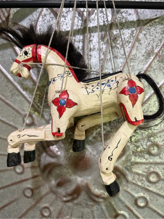 Burmese Other - Vintage Burmese Folk Art Hand Painted Carved Wooden marionette Horse Puppet 40s